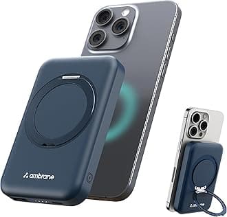 MagSafe Wireless 10000mAh Fast Charging Power Bank with Mobile Stand, Strong Magnet, 22.5W Output for iPhone 12 & Above, Android & Other Qi Enabled Device + Magnetic Ring (Mount, Blue)