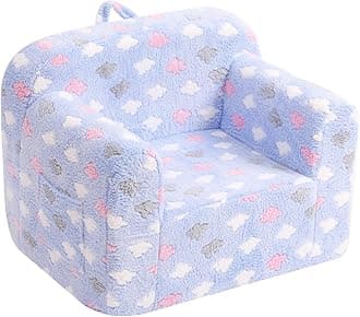 Tiita Kids Sofa, Chirldren Couch with Carrying Handle & Side Pockets, Kids Foam Chair, Toddler Armrest Chair,Kids Read Sofa for Girl Or Boy, Blue Cloud