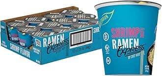 RAMEN EXPRESS Shrimp Flavor Ramen Cup Noodle, 2.25 Oz Each (Pack Of 12) | Animal-free Ramen Noodles | All Plant-based | Made in U.S. with finest American flour