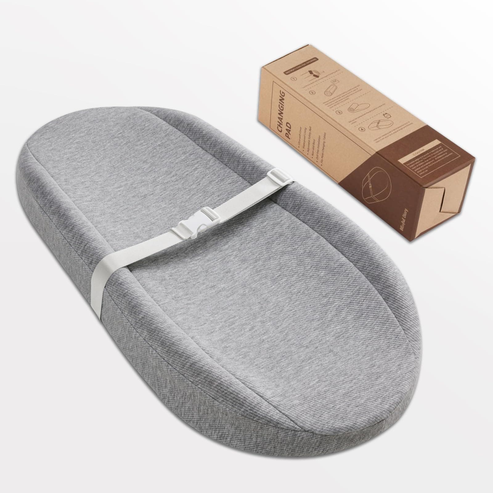 Baby Changing Pad with Waterproof Lining Foam, Includes a Soft & Washable Cover, Contoured Changing Table Pads for Dresser Top with Non-Slip Bottom, 32”×16”, Gray
