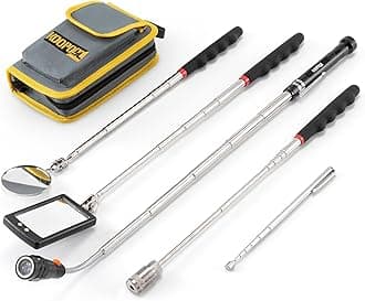 Telescoping Magnetic Pickup Tool Set, Inspection Mirror Telescoping, LED Flashlight, Cool Gadgets for Men, Stocking Stuffers, Gifts for Dad, Husband, Kids, Boyfriend, Magnet Stick (Yellow)
