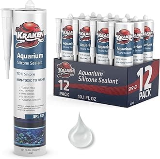 Kraken Bond Aquarium Silicone Sealant Clear - (12x10.1 fl. oz.) 100% Waterproof Aquarium Safe Silicone, Non-Toxic Fish Tank Safe Sealant, Fast Curing and Strong Adhesion, 12 Pack