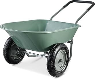 Best Choice Products Dual-Wheel Home Utility Yard Wheelbarrow Garden Cart w/Built-in Stand for Lawn, Gardening, Construction - Seafoam