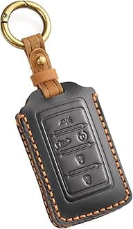 EASYANT Leather Key Fob Cover for Jeep 2021-2024 Grand Cherokee L Grand Wagoneer Key Case Protector keychain Smart Key Holder Black