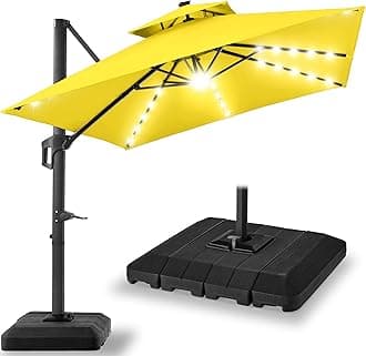 Best Choice Products 10x10ft Cantilever Patio Umbrella w/Base Included, Solar LED Lights 360 Rotation Large Offset Hanging Outdoor Shade for Deck Pool Backyard w/Stand – Yellow