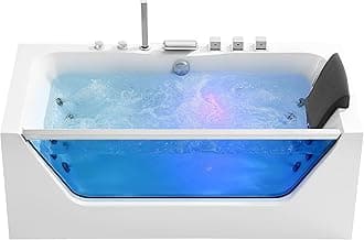 59 in. Acrylic Alcove Whirlpool Bathtub - Hydromassage Rectangular Jetted Soaking Tub with Center Drain - Waterfall Faucet