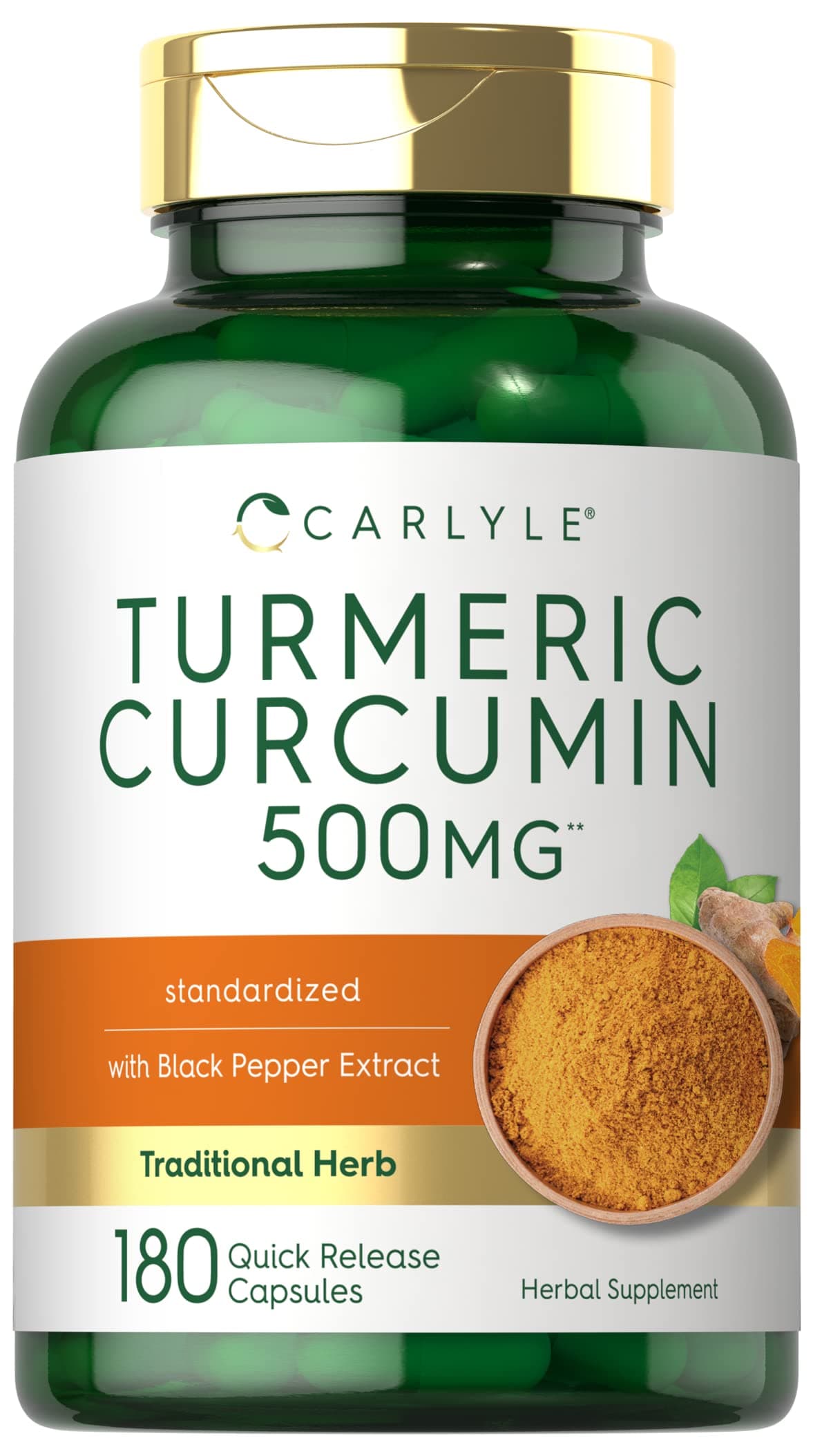 Turmeric Curcumin Supplement | 180 Capsules | with Black Pepper Extract | Non-GMO & Gluten Free