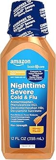 Maximum Strength Nighttime Severe Cold and Flu Relief, Honey Flavor, Multi-Symptom Relief for Cough, Sore Throat, Congestion, 12 fl oz (1-Pack)