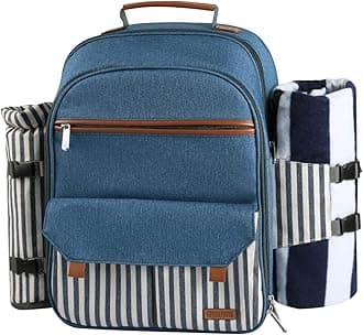 Sunflora Picnic Backpack for 4 in Blue & Stripe