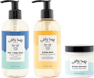 TUBBY TODD Essentials Baby Bath Gift Set – 8.5oz Hair+Body Wash, 8.5oz Bubble Bath & 3.5oz All Over Ointment