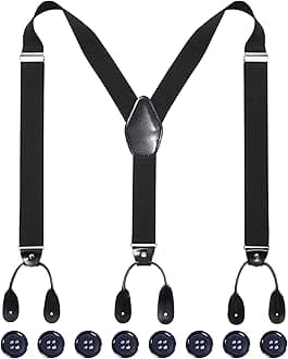 Men Button Suspenders Adjustable, Heavy Duty Y-Back Elastic Tuxedo Elastic Mens Suspenders with Leather Buttons End