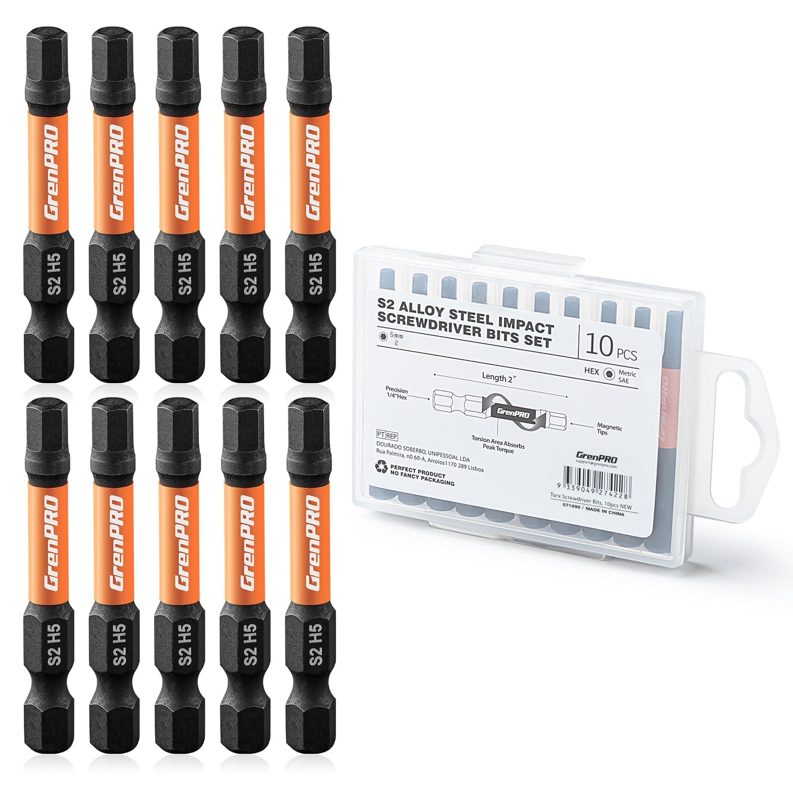 Allen Wrench Drill Bit Set,Impact Hex Head Screwdriver Bit Set,1/4” Hex-Shank S2 Steel Hex Bits Set, CNC Machined Tips with Magnetism, 2” Long 10pcs (5mm) Magnetic Driver Bit with Storage Box