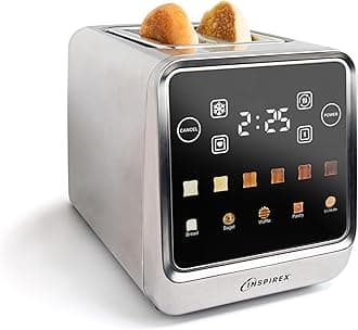 Inspirex Touch Screen Toaster - 2 Slice Extra-Wide Slots - 5 Bread Type and 6 Browning Levels - Defrost, Reheat, Favorite, Single Slot Settings - Stainless Steel