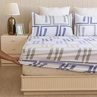 HOMEMONDE 100% Cotton Fitted Bed Sheet for Super King Size Bed, Modern Maze Printed All Around Elastic Bedsheet 84x78 Inch with 2 Pillow Cover | Perfect for Home Decor & Gifting