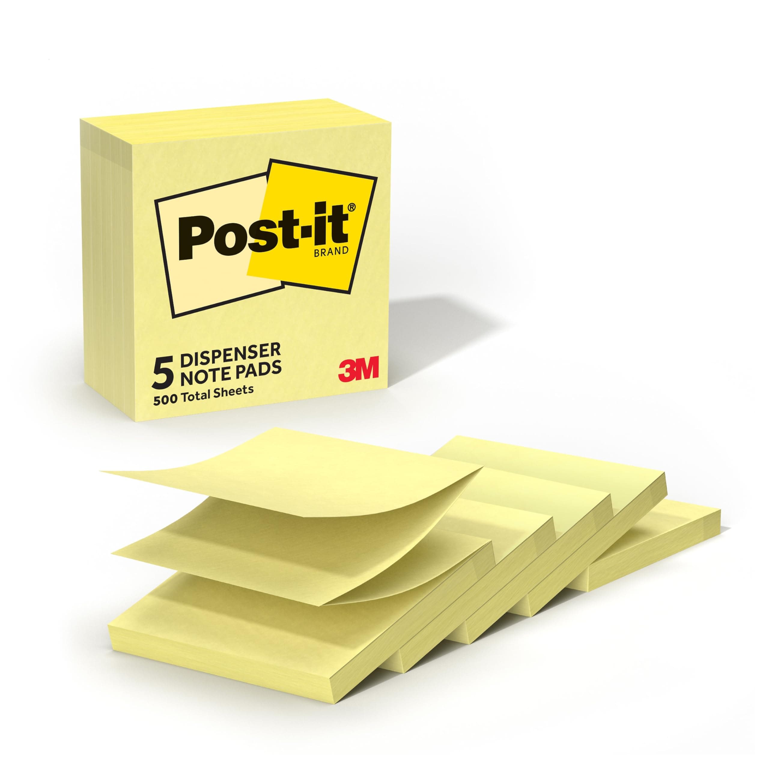 Post-it Dispenser Pop-up Notes, 3x3 in, 5 Pads, Canary Yellow, Clean Removal, Recyclable