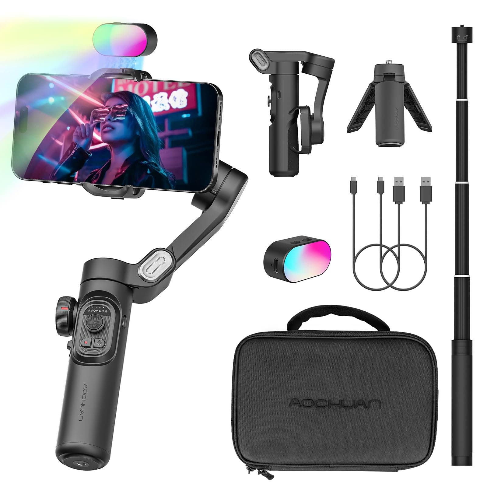 – AOCHUAN Phone Gimbal Stabilizer for iPhone 15 Pro Max Android Phones with Extension Rod 3-Axis Phone Gimbal Stabilizer with Follow Focus for Vlogging TikTok YouTube(Smart XE Combo1)