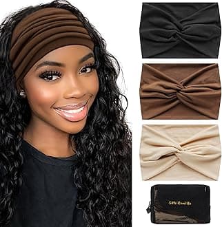 S&N Remille Wide Headbands for Women, Large Hairband, Elastic Non-Slip Headband Twist Knotted Accessories, Yoga Workout Vintage Hair 3 Pack (Colour-8)