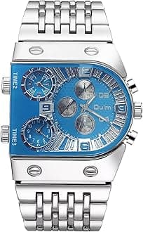 Men’s Luxury Rectangle Square Gold Silver Big Face Luminous Waterproof Quartz Watch Sports Multi-Time Zone Military Stainless Steel Male Dress Wristwatch