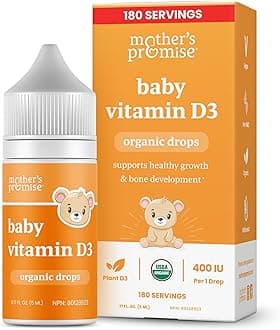 Organic Baby Vitamin D Drops | 100% Plant Based | Healthy Growth & Bone Development | Age Newborn+ | 180 Servings | Baby Vitamin D3 Liquid for Infants & Toddlers | 400 IU for Babies