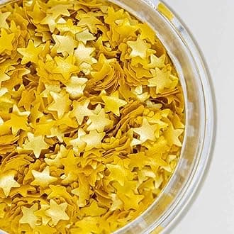 Gold Edible Star Shaped Glitter Sparkles for Cakes - Fancy Edible Stars Cake Decorations in Metallic Gold for Cake Decorating, Toppings, Baking - Vegan Shimmer Stars Dessert Glitters for Cupcakes Topper
