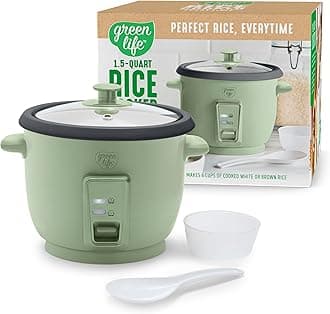 GreenLife Rice Cooker with Removable PFAS-Free Ceramic Nonstick Pot, 3-Cups Uncooked/6-Cups Cooked, Grains & Oatmeal Multicooker, Compact One-Switch Design, Auto Keep Warm, Easy Clean, Sage Green