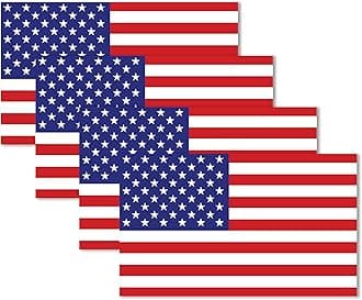 American Flag Magnet Decal, 3x5 Inches, 4 Pack, Red, White, and Blue, Heavy Duty Automotive Magnet for Car, Truck, SUV, or Any Other Magnetic Surface
