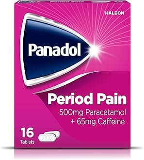 Panadol Period Pain Painkillers, 500mg Paracetamol Tablets with 65mg Caffeine, Pain Relief for Menstrual Cramps, Backache and Headache, Pack of 16