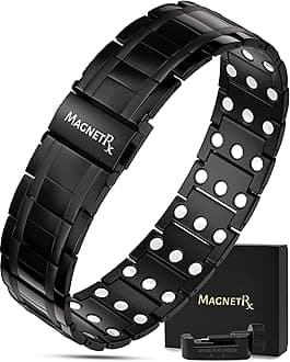 MagnetRX® 3X Strength Magnetic Bracelets for Men – Effective Titanium Mens Magnetic Bracelet – Premium Fold–over Clasp & Adjustable Length with Sizing Tool & Gift Box (Black)