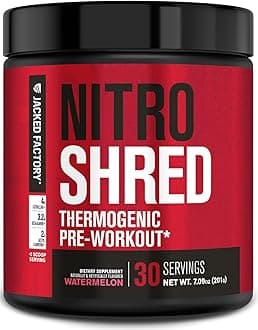 Jacked Factory NITROSURGE Shred Pre Workout Supplement - Energy Booster, Instant Strength Gains, Sharp Focus, Powerful Pumps - Nitric Oxide Booster & PreWorkout Powder - 30Sv, Watermelon