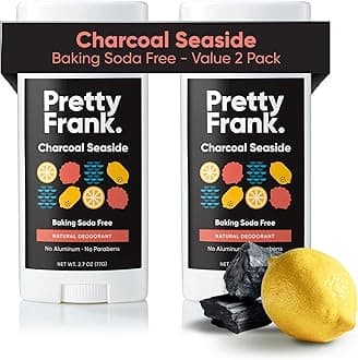 Pretty Frank Natural Aluminum-Free Deodorant Stick with Charcoal, Baking Soda-Free, Charcoal Seaside (2-Pack) | Sensitive Skin Friendly, Effective Odor Control for Women & Men, Organic Ingredients