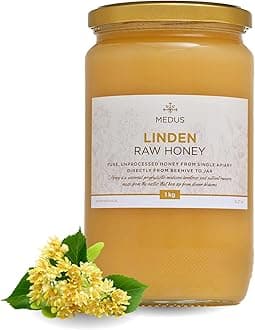 Linden | Lime | Basswood Raw Honey - 1kg - Pure, Unpasteurised and Unfiltered - Natural Sweetener for Cooking, Coffee, Tea, Juice, Drinks, Food
