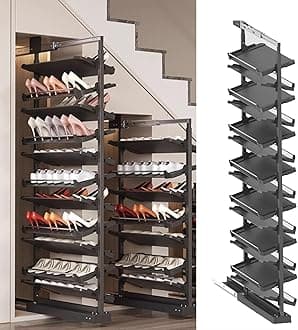 Pull-Out Shoe Rack Organizer for Closet Shoe Cabinet,Adjustable Height Retractable Metal Stackable Shoe Rack, Vertical Shelf Organizer for Small Bedroom Closet, Space Saving Storage, Black(63cm,15 Tie