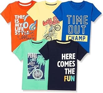 T2F Boys Boys regular fit tshirt T-Shirt (pack of 5)