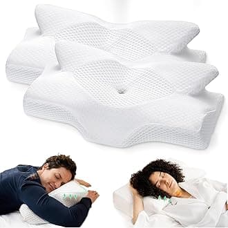 Elviros 2 Pack Cervical Memory Foam Pillow for Neck Pain Orthopedic Neck Pillow for Shoulder Pain Ergonomic Head Neck Support Pillow for Side/Back/Stomach Sleepers with Removable Cover (White)
