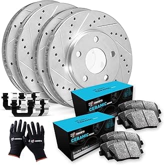 R1 Concepts Front and Rear Brake Kit For 2019-2022 Genesis G70, 2018-2022 Kia Stinger| Drilled Slotted Brake Rotors| Ceramic Brake Pads and Rotors Kit| Hardware included
