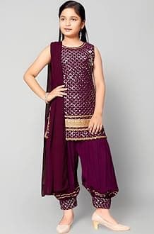 Aarika Girls Ethnic Wear Black Colour Sequin Embroidery/Lace Work Georgette Kurti Patiala Set With Dupatta