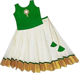 Silstory Onam Traditional Kerala Set Kasavu dress for Baby Girl's, Kids, Girls and Teens - Pattu Pavada Silk & Traditional Classic Lehenga Choli 0-14 years