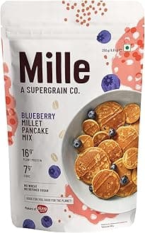 Mille Blueberry Millet Pancake Mix | 2x Plant Protein & 3.5x Fiber | High Protein Breakfast | Supports Energy, Gut Health & Satiety | No Wheat, No Refined Sugar | 8.82 Oz (250g)