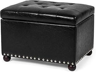 Furnistar 24 Inch Storage Ottoman Leather Bench Foot Rest Stool for Bedroom Living Room，Black