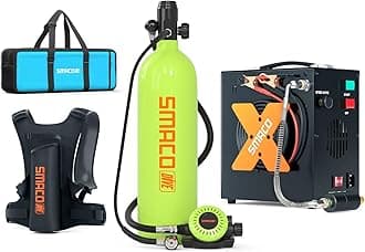 SMACO S700 Plus Mini Scuba Tank 2L Portable Diving Tank Reusable Pony Bottle for Underwater Exploration Lung Air Tank Kit Diving Cylinder for Emergency Rescue Boat Cleaning Backup Air Source