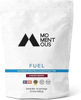 MomentousFuel Intra-Workout Carbs & Electrolyte Drink Mix - Hydration Powder for Sustained Energy During Workouts - NSF Certified, GMO-Free, Gluten Free - 15 Servings, Cherry Berry