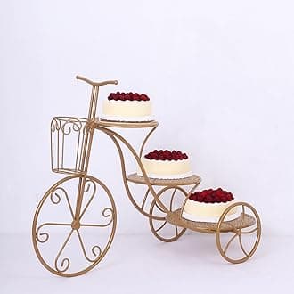 Efavormart 3-Tier Gold Metal Bicycle Wedding Cake Stand With Mesh Trays, Multi-layered Cupcake Dessert Display Stand - 40"