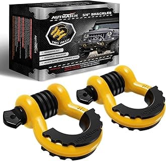 AUTMATCH D Ring Shackles 3/4" (2 Pack) Breaking Strength Approximately 19 Tons with 7/8" Screw Pin Shackle Isolator Washers for Tow Strap Winch Off Road Vehicle Recovery 1.90cm (3/4 Inch) Shackles