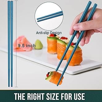 GLAMFIELDS Chopsticks, 5 Pairs Premium Reusable Multicolour Chopsticks for Sushi Japanese Matte Anti-slip Chop Sticks with Gift Case Lightweight Dishwasher Safe, 9.6 Inch