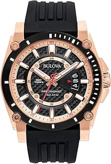 BulovaMen's Icon 3-Hand Calendar Watch with Black Polyurethane Strap, Precisionist, Luminous Markers, 300M WR