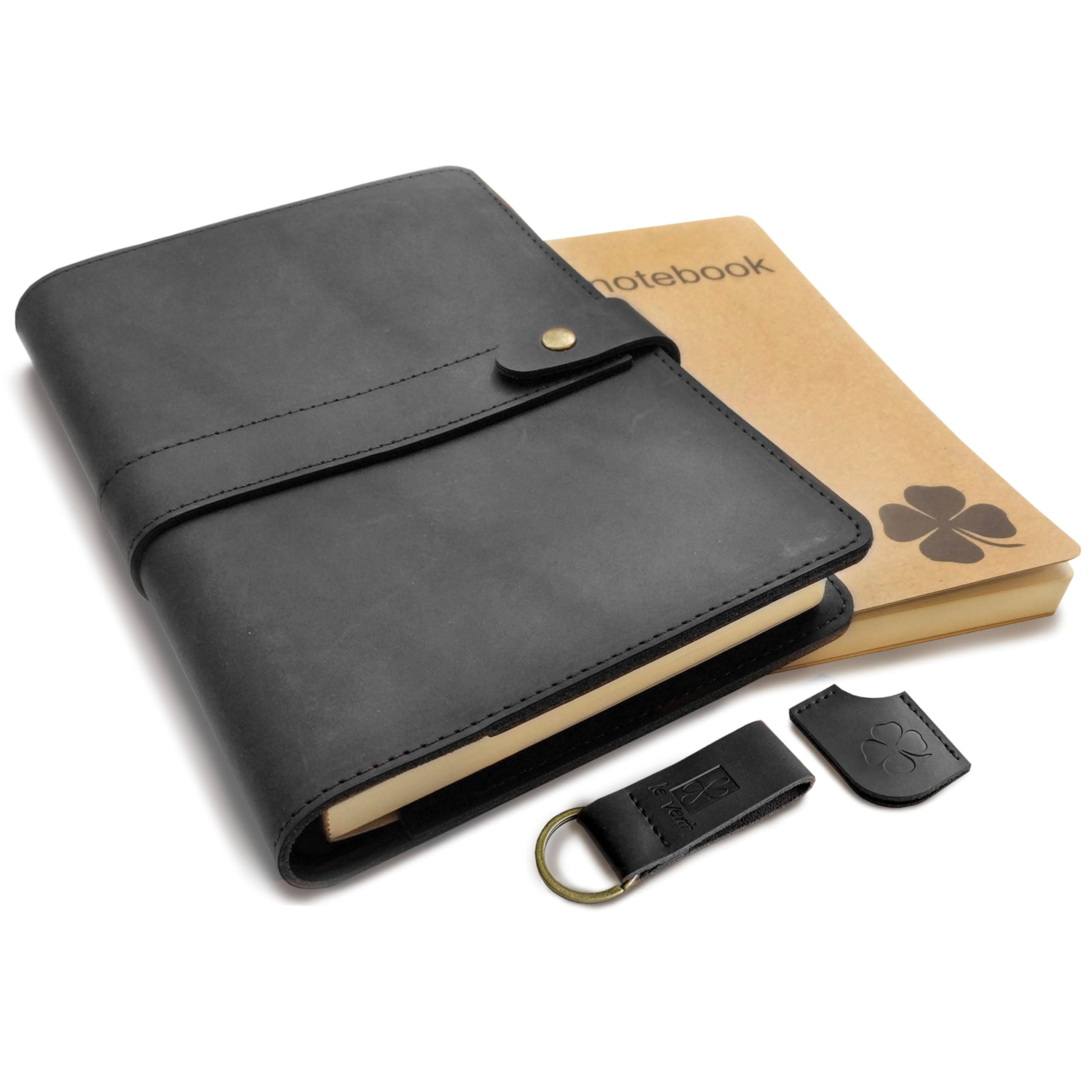le vent 5X8 Leather Notebook Refillable | 200+200 Lined and Blank Pages | Hardcover Journal for Men & Women, Matte Black