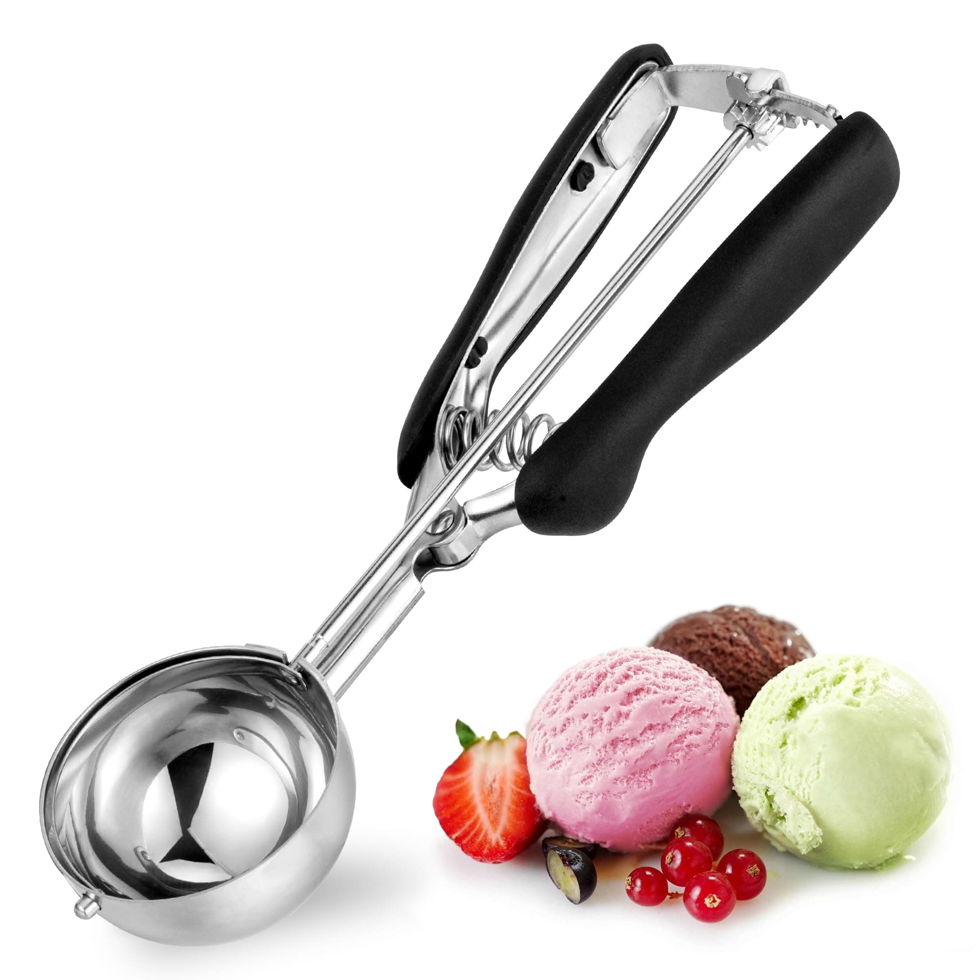 TJ POP Large Ice Cream Scoop 6cm – Stainless Steel Cookie Scoop with Easy Trigger Release, Good Grip for Ice Cream, Melon Balls, Meatballs and Mashed Potato(60ml / 4 Tbsp)