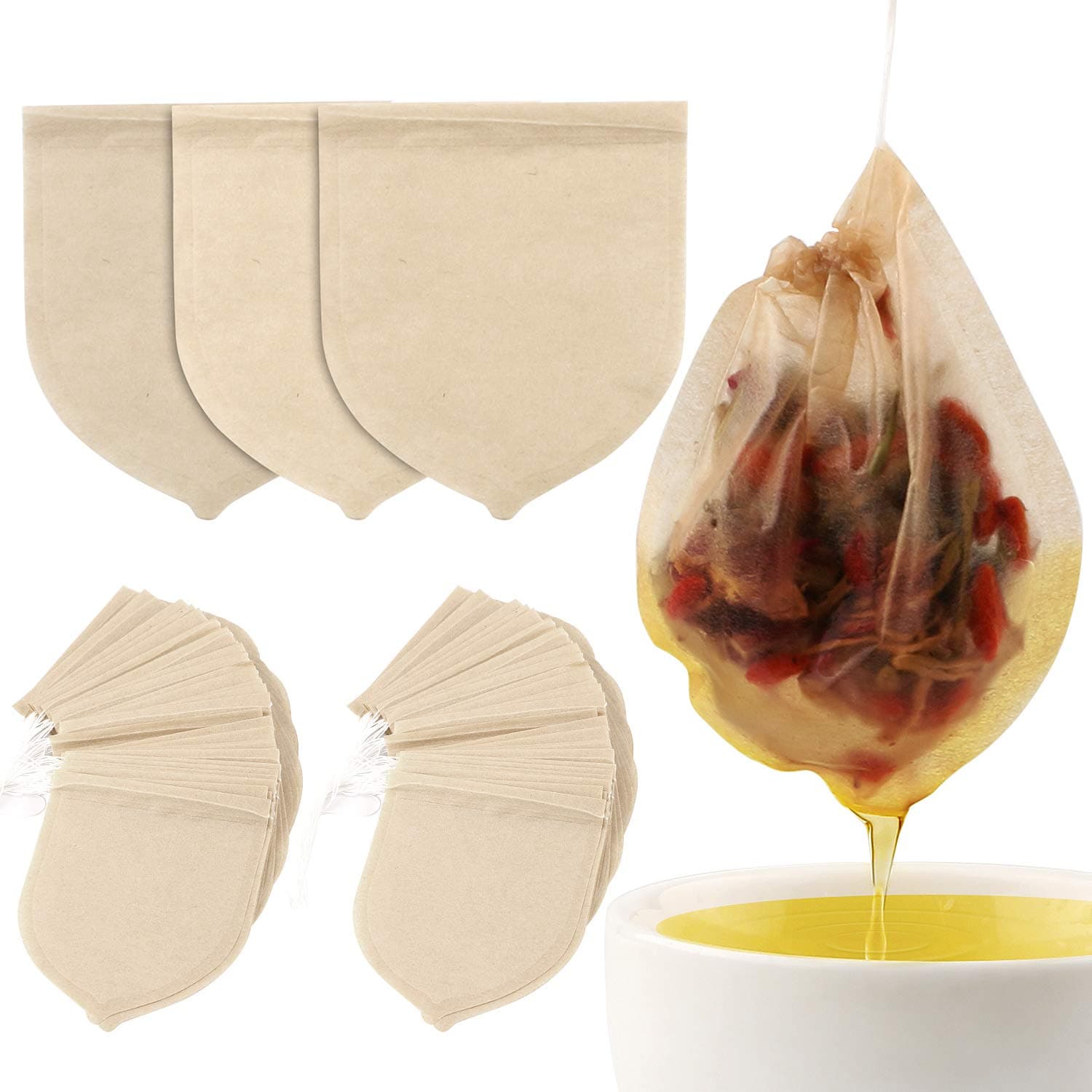 Tea Bags, 300PCS Disposable Empty Tea Bags Tea Infuser Drawstring Teabags Natural Material Tea Bags for Loose Leaf Herbs Teas