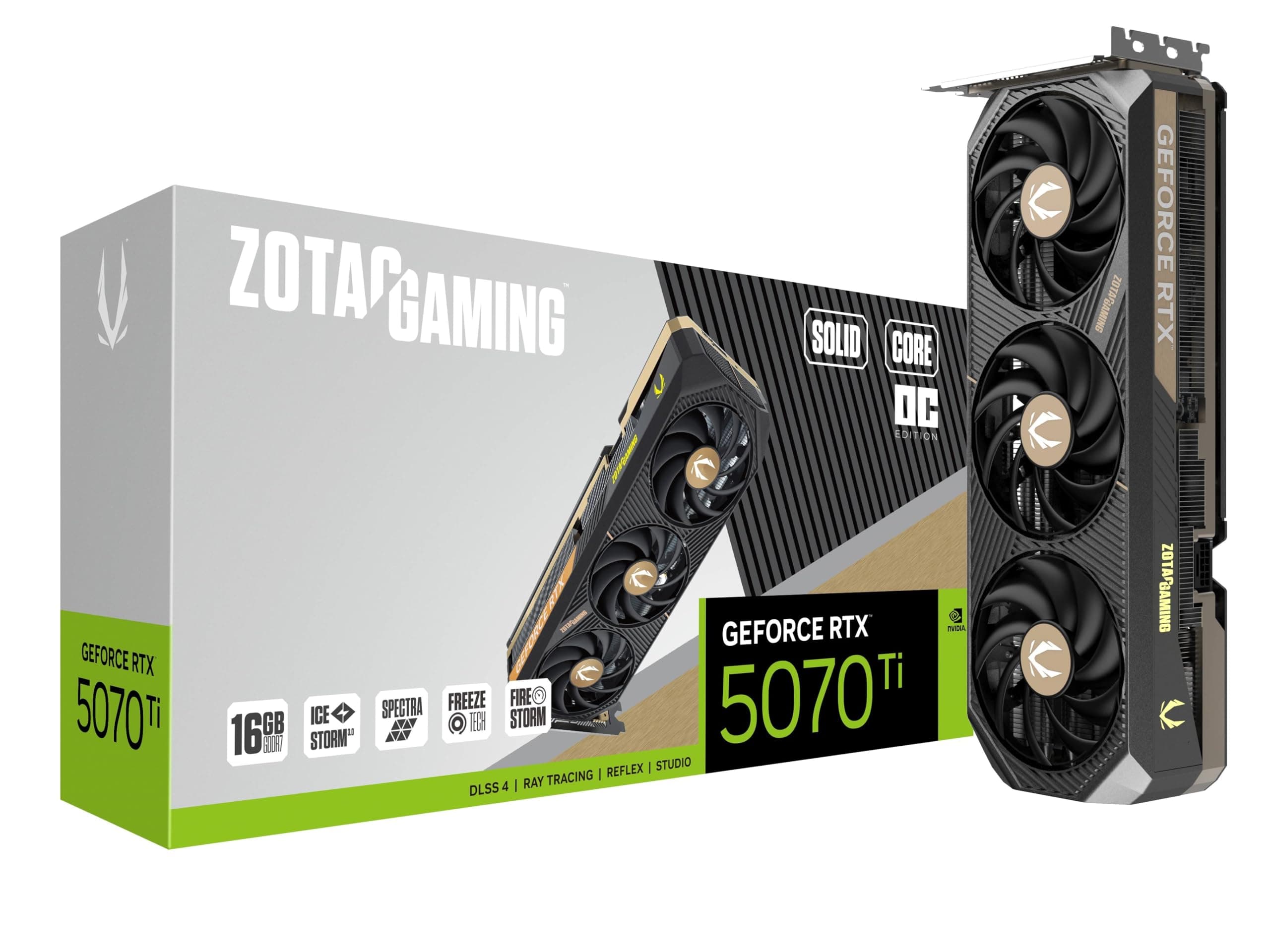 ZOTAC Gaming GeForce RTX 5070 Ti Solid CORE OC DLSS 4 16GB GDDR7 256-bit 28 Gbps PCIE 5.0 Gaming Graphics Card, IceStorm 3.0 Advanced Cooling, Spectra RGB Lighting, ZT-B50710J2-10P