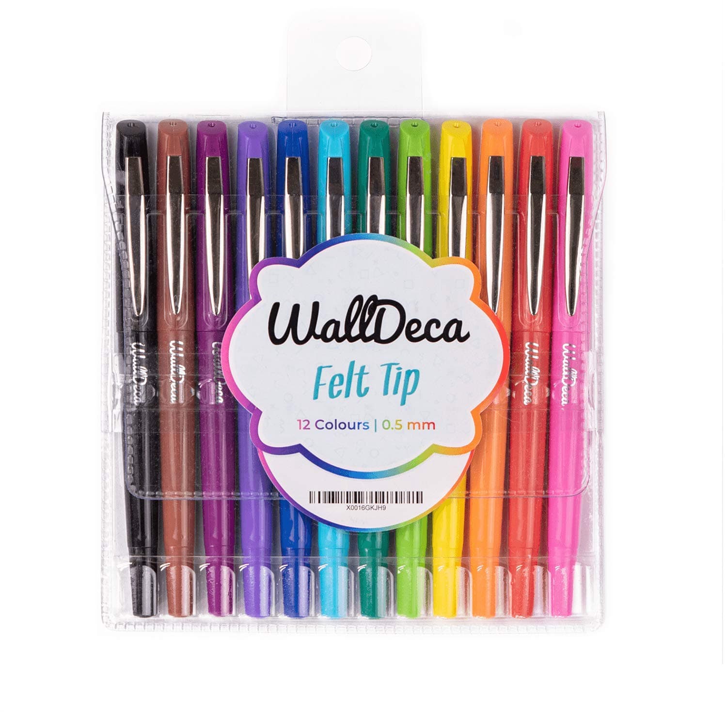 WallDeca Felt Tip Pens, Fine Point (0.5mm), Assorted Rainbow Colors, 12 Count | Made for Everyday Writing, Journals, Notes and Doodling (12-Pack)